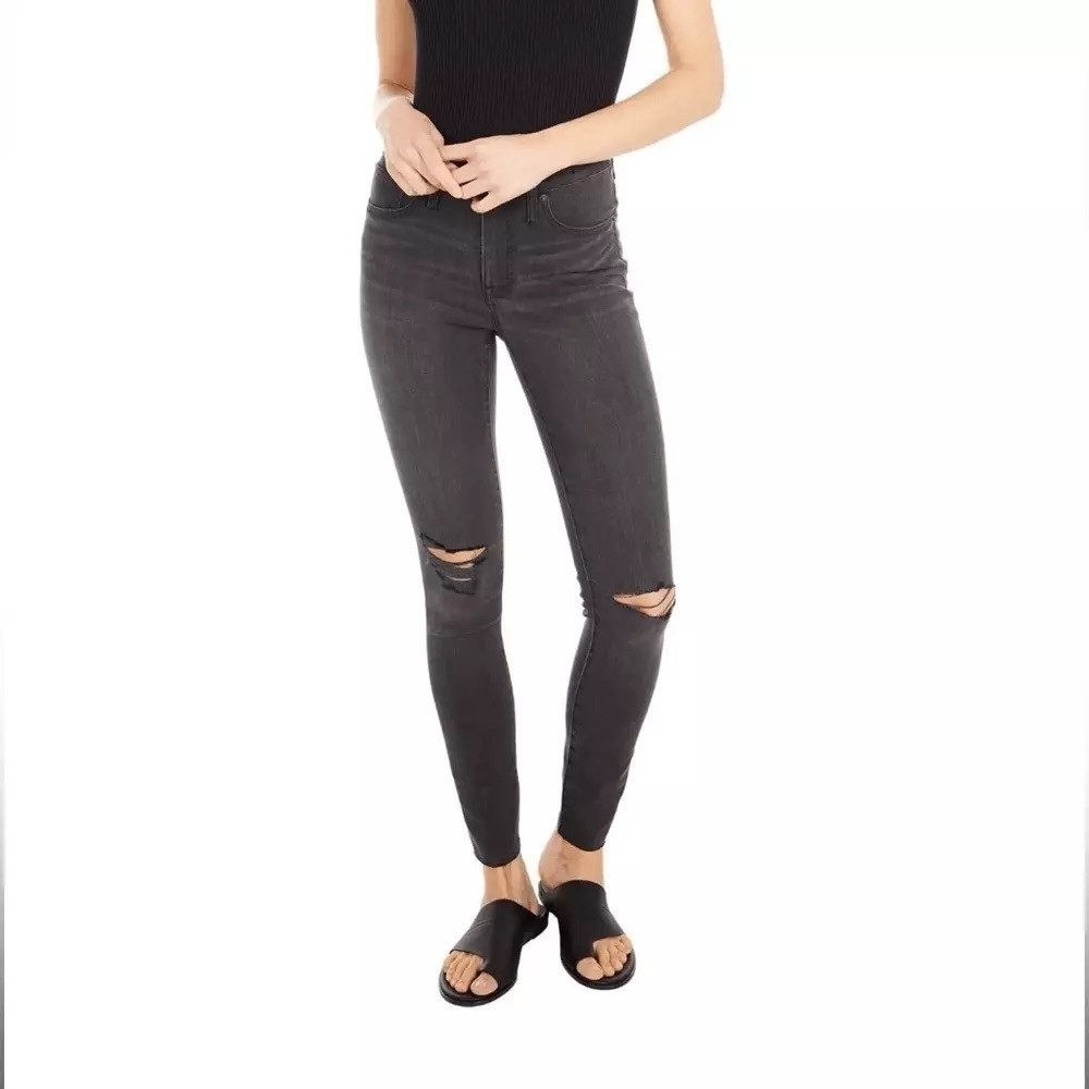 Madewell 9”mid‎ rise skinny grey/black denim distressed jeans Sz-27 Q1